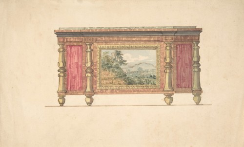 Design for Sideboard with Inset Landscape, early 19th century.