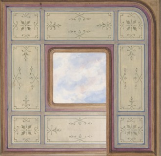 Design for the decoration of a ceiling with a central panel of painted clouds, 1830-97.