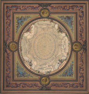 Design for the decoration of a ceiling with a trompe l'oeil painting of a coffered dome, 1830-97.