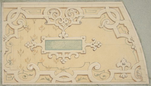 Design for the decoration of the stairway in the Chateau d'Ognon of M. de Machy (Oise, France), second half 19th century.