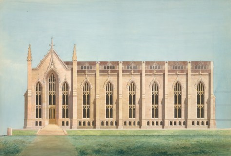 Design for the North Wing of the Library and Chapel Building at the University of Michigan, Ann Arbor, 1838-39.