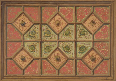 Design for the painted decoration of a coffered ceiling incorporating the initial: H, 1830-97.