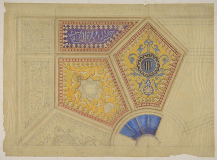 Design for the painted decoration of a coffered ceiling, second half 19th century.