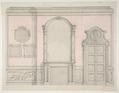 Design for treatment of a chimney-piece and adjacent door, 1830-97.