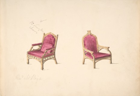 Design for Two Medieval Style Armchairs for "Rev. W. Lloyd", early 19th century.