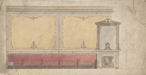 Design for Wall including Chimney and Red Banquette, 19th century.