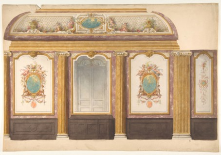 Design for wall panels with putti and flower garlands, second half 19th century.