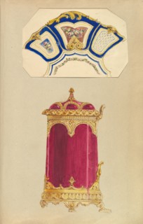 Designs for a Decorated Dish, or Platter, and a Biscuit Barrel, 1845-55.