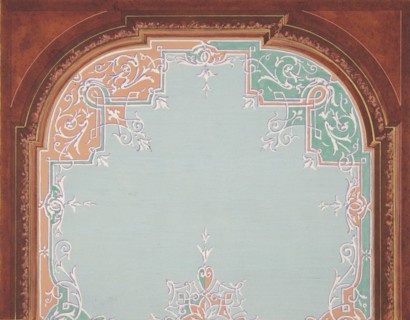 Designs for a painted ceiling with filagree borders, 1830-97.
