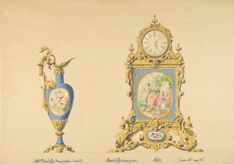 Designs for an Ewer and Clock, 19th century.