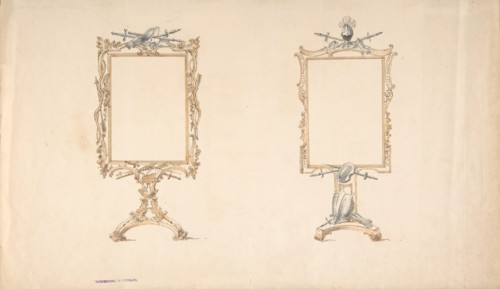 Designs for Two Mirror Frames Supported on Footed Pedestals with Armorial Ornament, early 19th century.