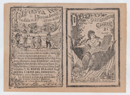 Front and back covers printed on the same sheet for patriotic discourses, ca. 1900-1910.