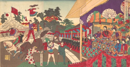 Illustration of the Imperial Excursion to see the Charini's Circus (Charine daikyokuba goyuran no zu), November, 1886.