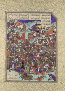 Kai Khusrau Defeats the Army of Makran, Folio 376v from the Shahnama (Book of Kings) of Shah Tahmasp, ca. 1525-30.