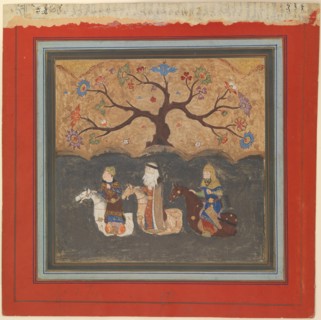 Kai Khusrau, Farangis and Giv Crossing the River Jihun (Oxus), Folio from a Shahnama (Book of Kings), mid-15th century.