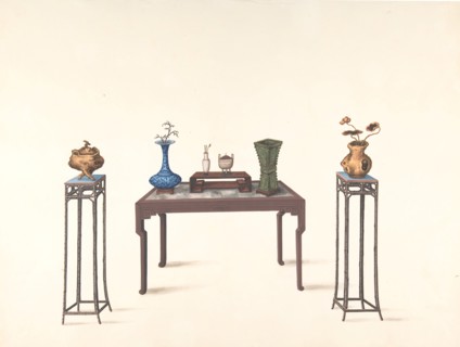Large Table and Two Small Higher Ones with Vases, 19th century.