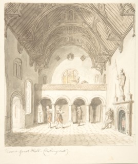 Lea Castle, Worcestershire, View in the Great Hall, Looking West, ca. 1816.