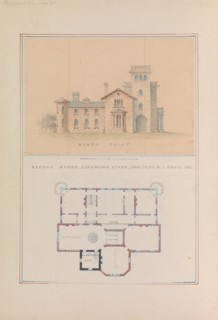 North Front and Second Floor Plan of John Munn House, Utica, New York, 1854.
