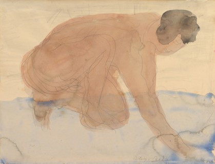 Nude figure on hands and knees, 1900-1910.