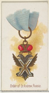 Order of St. Andrew, Russia, from the World's Decorations series (N30) for Allen & Ginter Cigarettes, 1890.