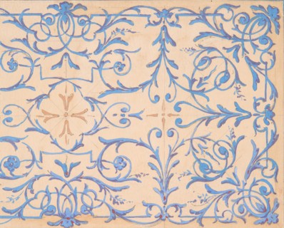 Partial design for a decorative panel painted in rinceaux, 19th century.