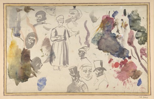 Studies of male heads and a standing male figure, .