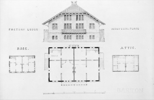 Switz[erland] Cottage (elevation and three plans), and Factory Lodge (elevation and three plans) for Montgomery Place, Annandale-on-Hudson, New York, 1866-67.