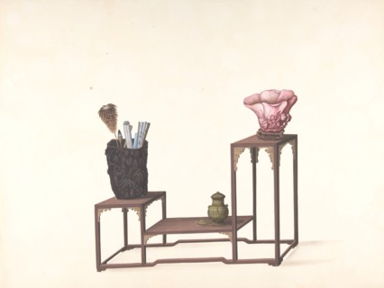 Table with Three Levels with Ornamental Objects, 19th century.