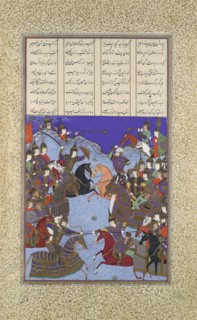 The Night Battle of Kai Khusrau and Afrasiyab, Folio367v from the Shahnama (Book of Kings) of Shah Tahmasp, ca. 1525-30.