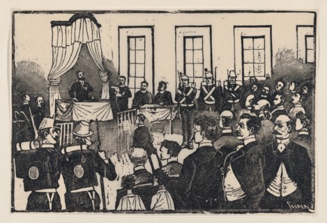 The trial of the killers of Tomas Hernandez Aguirre, [Nevraumont, Treffel, Sousa and Caballero?] from a broadside entitled 'El jurado de los asesinos del Sr. Tomás Hernández Aguirre. Defensa de los re...