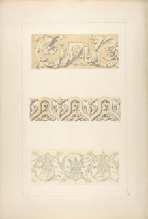 Three designs for decorative borders, 1830-97.