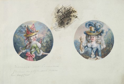 Two Costume Designs or Portrait Types of Two Women with Straw Hats, ca. 1785-90.