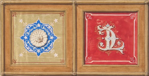 Two alternative designs for the painted decoration of a panel (one with the intertwined initials CL), 19th century.