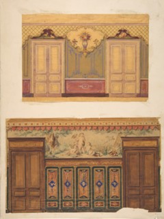 Two Designs for the decoration of walls pierced by pairs of double doors, 1830-97.