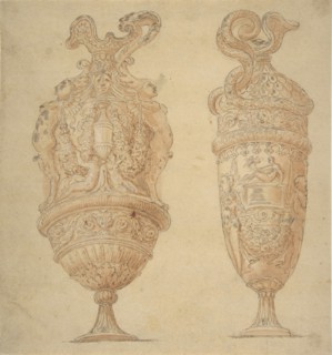 Two Urns Decorated with Human Figures, Animals and Garlands., n.d..