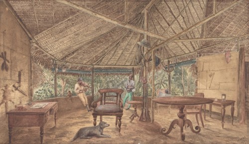 European Men in an African Jungle Lodge, 1886.