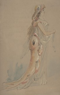Woman Wearing a Costume Whose Bustle and Headdress are the Shape of Fishes, second half 19th century.