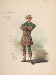 Costume Design for "Touchstone" [a]; Descriptive Sheet of Costume and Accessories [b], 1889.