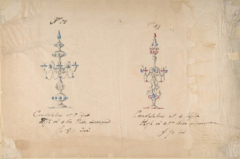One of Twenty-Three Sheets of Drawings of Glassware (Mirrors, Chandeliers, Goblets, etc.), 1850-80.