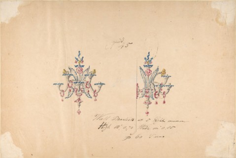 One of Twenty-Three Sheets of Drawings of Glassware (Mirrors, Chandeliers, Goblets, etc.), 1850-80.