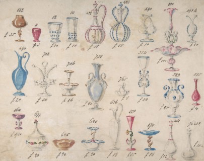 One of Twenty-Three Sheets of Drawings of Glassware (Mirrors, Chandeliers, Goblets, etc.), 1850-80.