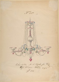 One of Twenty-Three Sheets of Drawings of Glassware (Mirrors, Chandeliers, Goblets, etc.), 1850-80.