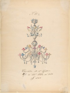 One of Twenty-Three Sheets of Drawings of Glassware (Mirrors, Chandeliers, Goblets, etc.), 1850-80.