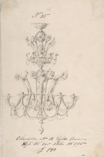 One of Twenty-Three Sheets of Drawings of Glassware (Mirrors, Chandeliers, Goblets, etc.), 1850-80.