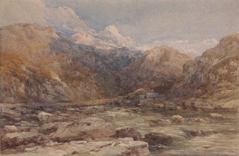 River Landscape in Wales, ca. 1850.