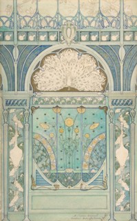 Design for a Wall Decoration with Peacock, Cranes, and Sunflowers for the Restaurant in Hotel Langham (Paris), 1896-98.