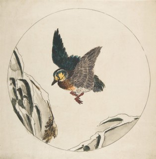 Decoration for a Plate: A Duck flying over Snow-covered Branches, 1850-1914.