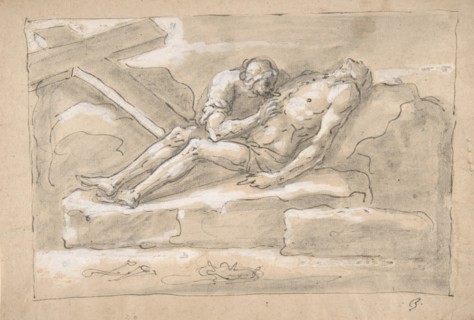 The Dead Christ Mourned by the Magdalen Who Venerates His Side Wound., 1787-1863.
