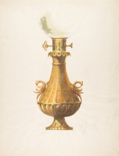 Design for a Gas Lamp with Gilt Base and Glass Globe, 19th century.