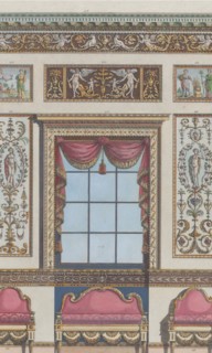 Interior Ornamented Wall with Window and Furniture, nos. 411-424 ("Designs for Various Ornaments," pl. 64), February 15, 1792.
